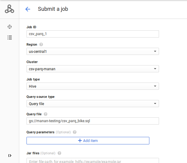 Submit job page. Click Submit